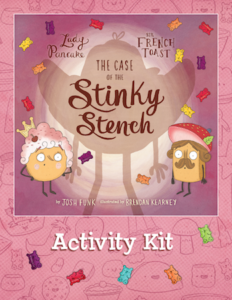 The Case of the Stinky Stench activity kit; similar to book cover, but with activity kit written below picture