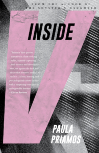 Cover of Inside V by Paula Priamos; "Inside" in small letters on top, giant "V" takes up most of the cover